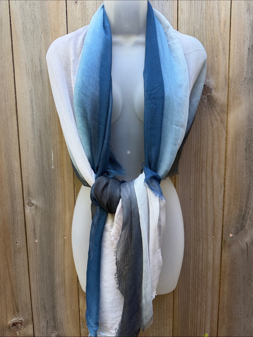 Blue Pacific Cashmere Silk Dip Dye Ombre Scarf Wrap Blue Gray Spain